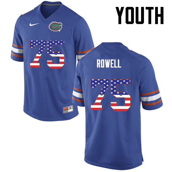 Youth Florida Gators #75 Tanner Rowell College Football USA Flag Fashion Jerseys-Blue - Click Image to Close